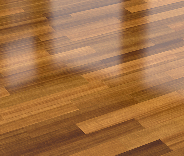 Glossy medium tone hardwood flooring