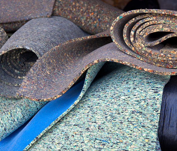 Stacks of flooring underlayments