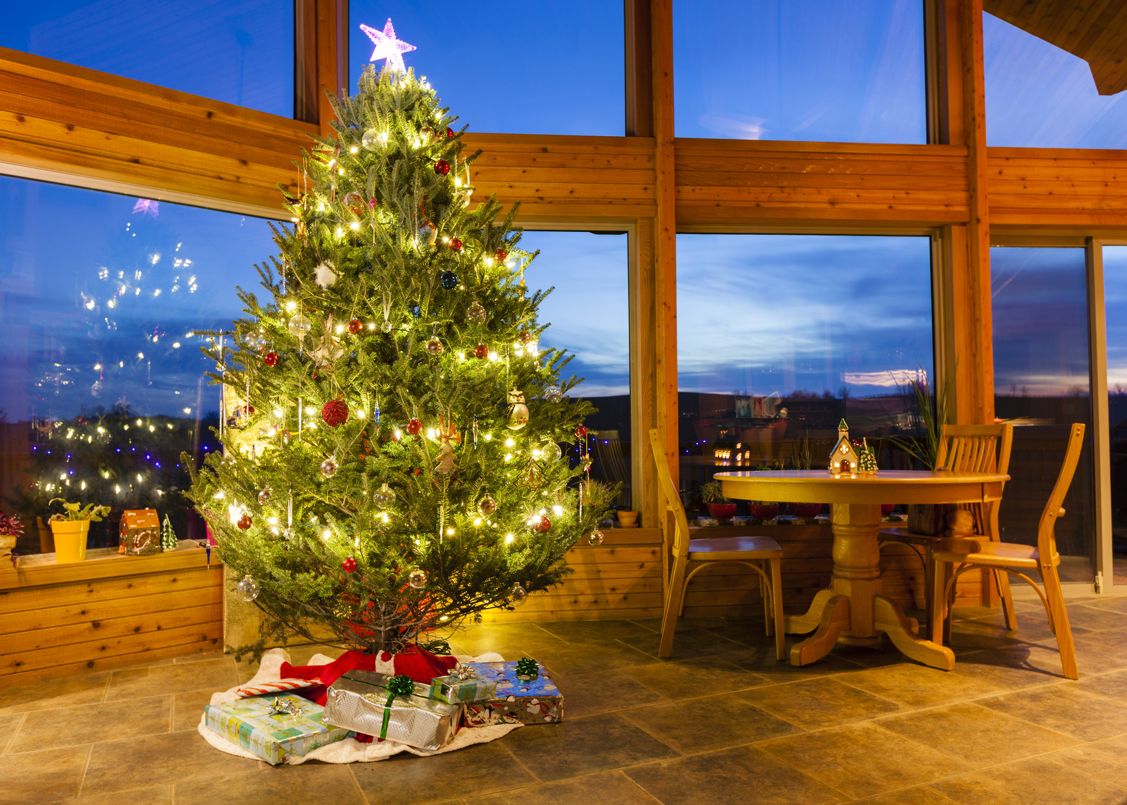 Christmas tree in modern home