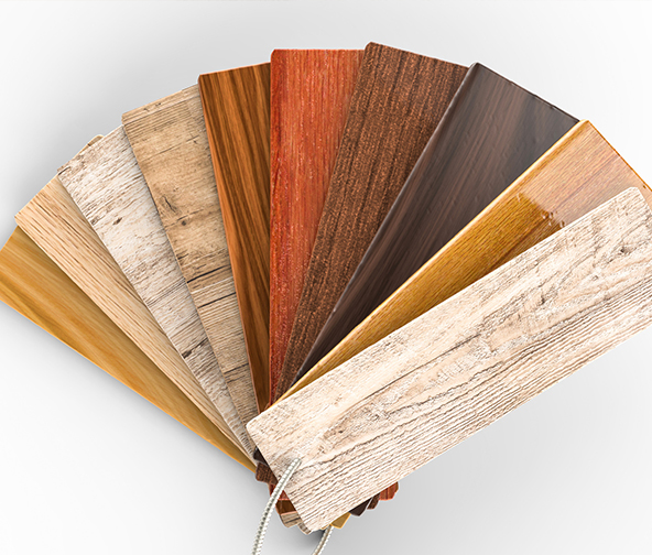 Swatch samples of different species and finishes of wood